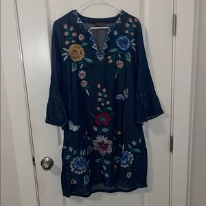 Johnny Was Blue Floral Embroidered Mini Dress
